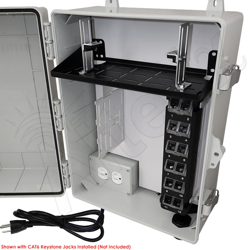 Altelix Network Distribution Enclosure - Polycarbonate + ABS NEMA 4X Weatherproof Enclosure with 12-Port Blank Patch Panel, 120 VAC Outlets & Power Cord - Image 4