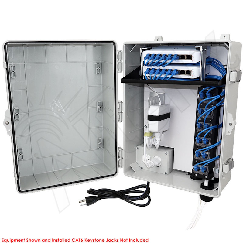 Altelix Network Distribution Enclosure - Polycarbonate + ABS NEMA 4X Weatherproof Enclosure with 12-Port Blank Patch Panel, 120 VAC Outlets & Power Cord - Image 2