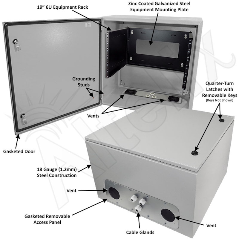 Altelix 24x24x16 Vented 19" Wide 6U Rack Steel Weatherproof NEMA Enclosure - Image 2