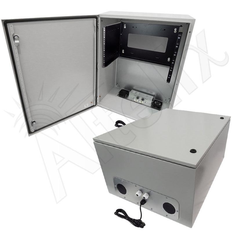 Altelix 32x24x16 120VAC 20A Steel NEMA Enclosure for UPS Power Systems with 19" Wide 6U Rack, Dual Cooling Fans, 20A Power Outlets & Power Cord